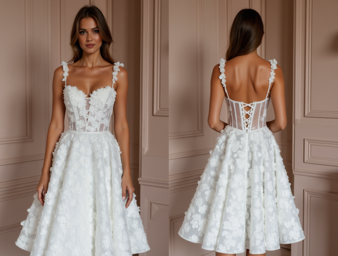 Chic Short Wedding Dress and Mini Dress with a Feathered Skirt for a Unique Touch embroidery mesh New Satin Short Wedding Dress silk