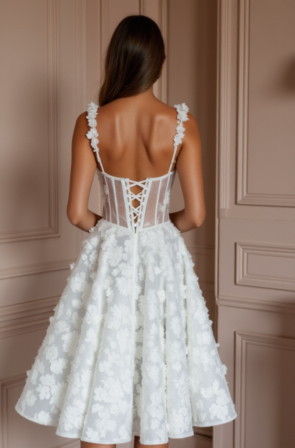 Chic Short Wedding Dress and Mini Dress with a Feathered Skirt for a Unique Touch embroidery mesh New Satin Short Wedding Dress silk