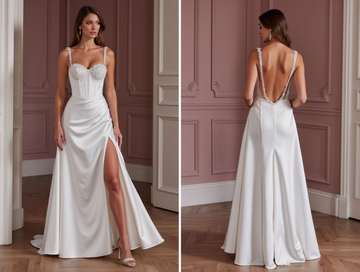 A-Line Wedding Dress with a Dramatic Train for a Statement Look backless New Satin split
