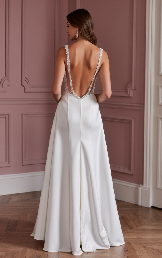 A-Line Wedding Dress with a Dramatic Train for a Statement Look backless New Satin split