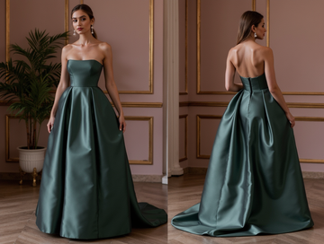 Sophisticated Evening Dress and Prom Gown with a Draped Bodice for an Elegant Touch backless New Satin