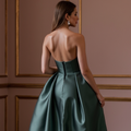 Sophisticated Evening Dress and Prom Gown with a Draped Bodice for an Elegant Touch backless New Satin