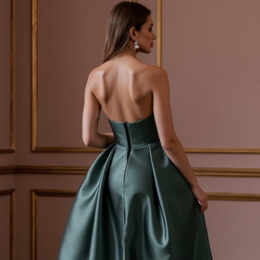 Sophisticated Evening Dress and Prom Gown with a Draped Bodice for an Elegant Touch backless New Satin