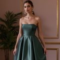 Sophisticated Evening Dress and Prom Gown with a Draped Bodice for an Elegant Touch backless New Satin