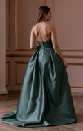 Sophisticated Evening Dress and Prom Gown with a Draped Bodice for an Elegant Touch backless New Satin