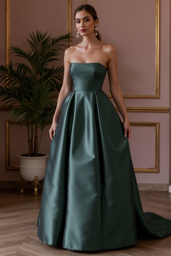 Sophisticated Evening Dress and Prom Gown with a Draped Bodice for an Elegant Touch backless New Satin