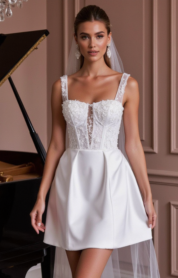 Elegant Short Wedding Dress and Mini Dress with a Flared Skirt for a Playful Touch backless embroidery New Satin Short Wedding Dress silk