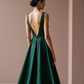 Luxurious Green Evening Dress & Prom Dress with High Neck and Embroidered Details green New Satin