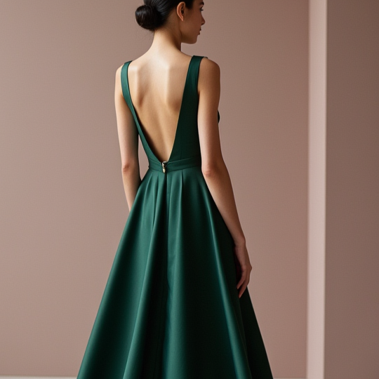Luxurious Green Evening Dress & Prom Dress with High Neck and Embroidered Details green New Satin