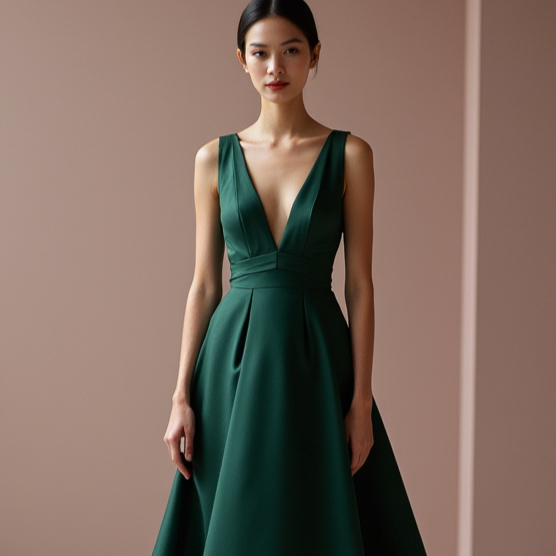 Luxurious Green Evening Dress & Prom Dress with High Neck and Embroidered Details green New Satin