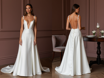A-Line Wedding Dress for Garden Weddings with a Light and Airy Feel backless mesh New Satin split