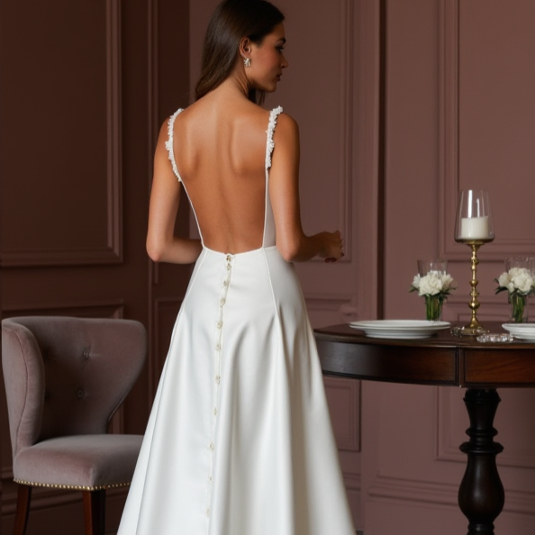 A-Line Wedding Dress for Garden Weddings with a Light and Airy Feel backless mesh New Satin split