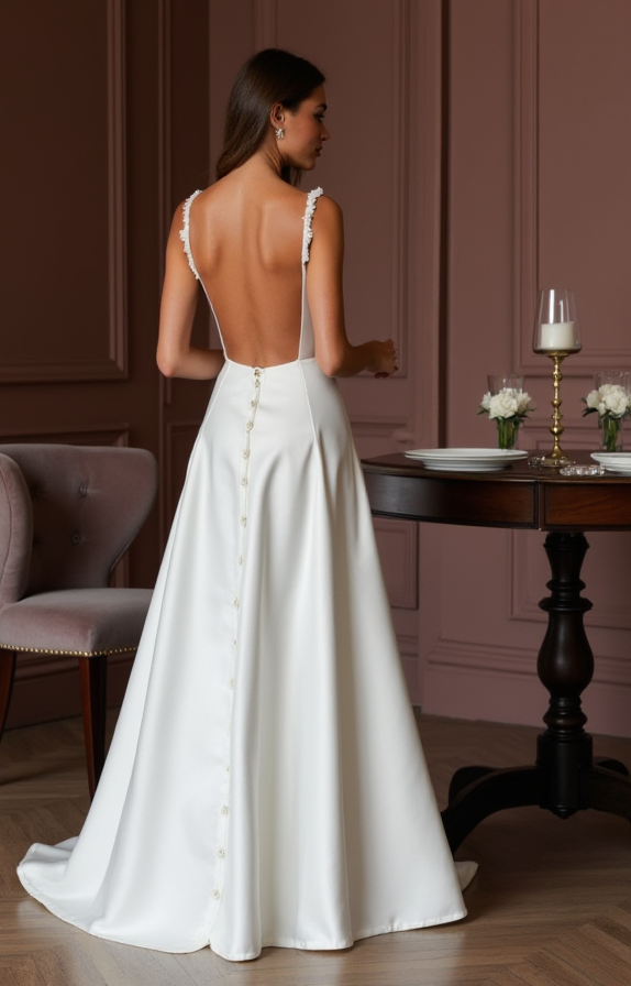 A-Line Wedding Dress for Garden Weddings with a Light and Airy Feel backless mesh New Satin split