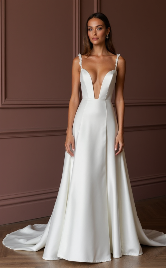 A-Line Wedding Dress for Garden Weddings with a Light and Airy Feel backless mesh New Satin split