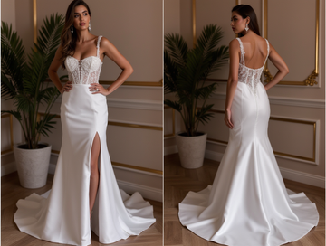 Timeless A-Line Gown for Brides Who Love a Regal and Refined Look backless New Satin split