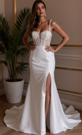 Modern A-Line Wedding Dress with Minimalist Elegance backless New Satin split