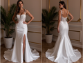 Modern A-Line Wedding Dress with Minimalist Elegance backless New Satin split