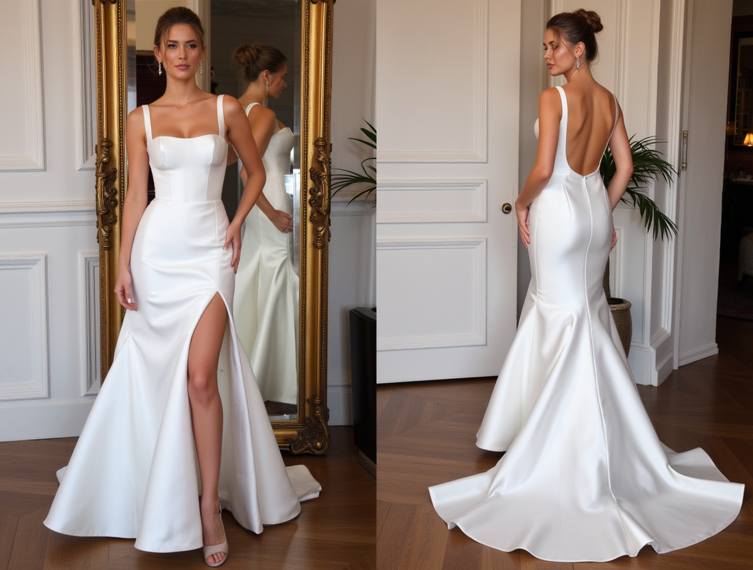 Mermaid Wedding Dress with Floral Embellishments for a Whimsical Look backless mesh New Satin