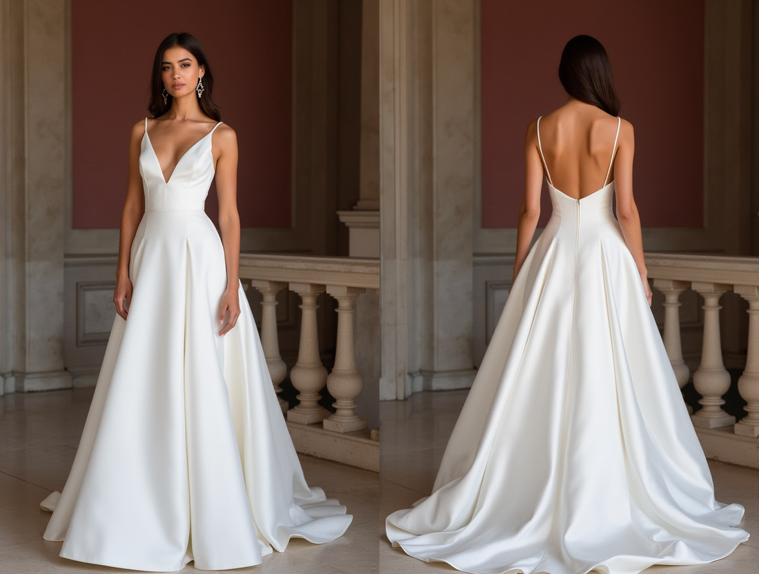 A-Line White Wedding Dress with a Structured Bodice for a Clean Look backless New Satin white