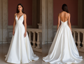 A-Line White Wedding Dress with a Structured Bodice for a Clean Look backless New Satin white