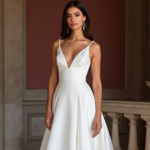 A-Line White Wedding Dress with a Structured Bodice for a Clean Look backless New Satin white