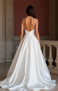 A-Line White Wedding Dress with a Structured Bodice for a Clean Look backless New Satin white
