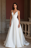 A-Line White Wedding Dress with a Structured Bodice for a Clean Look backless New Satin white