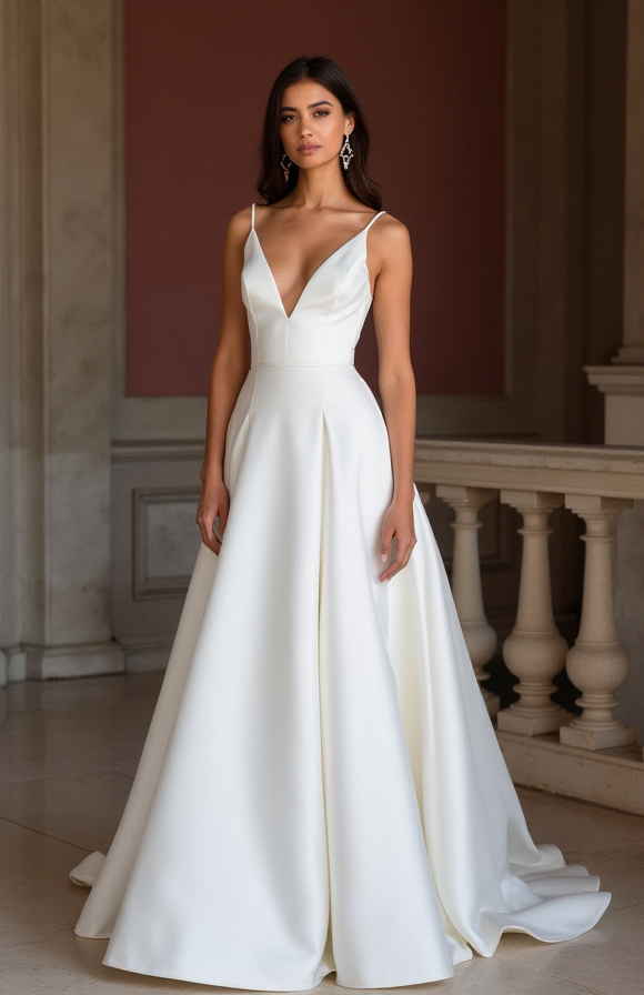 A-Line White Wedding Dress with a Structured Bodice for a Clean Look backless New Satin white