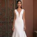 Elegant A-Line Wedding Gown with Subtle Sparkle for a Glam Look backless New Satin split
