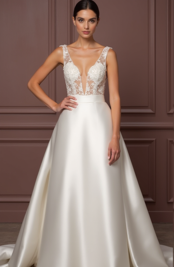 White Royal Princess Wedding Dress with Luxurious Details for a Majestic Look embroidery mesh New Satin white