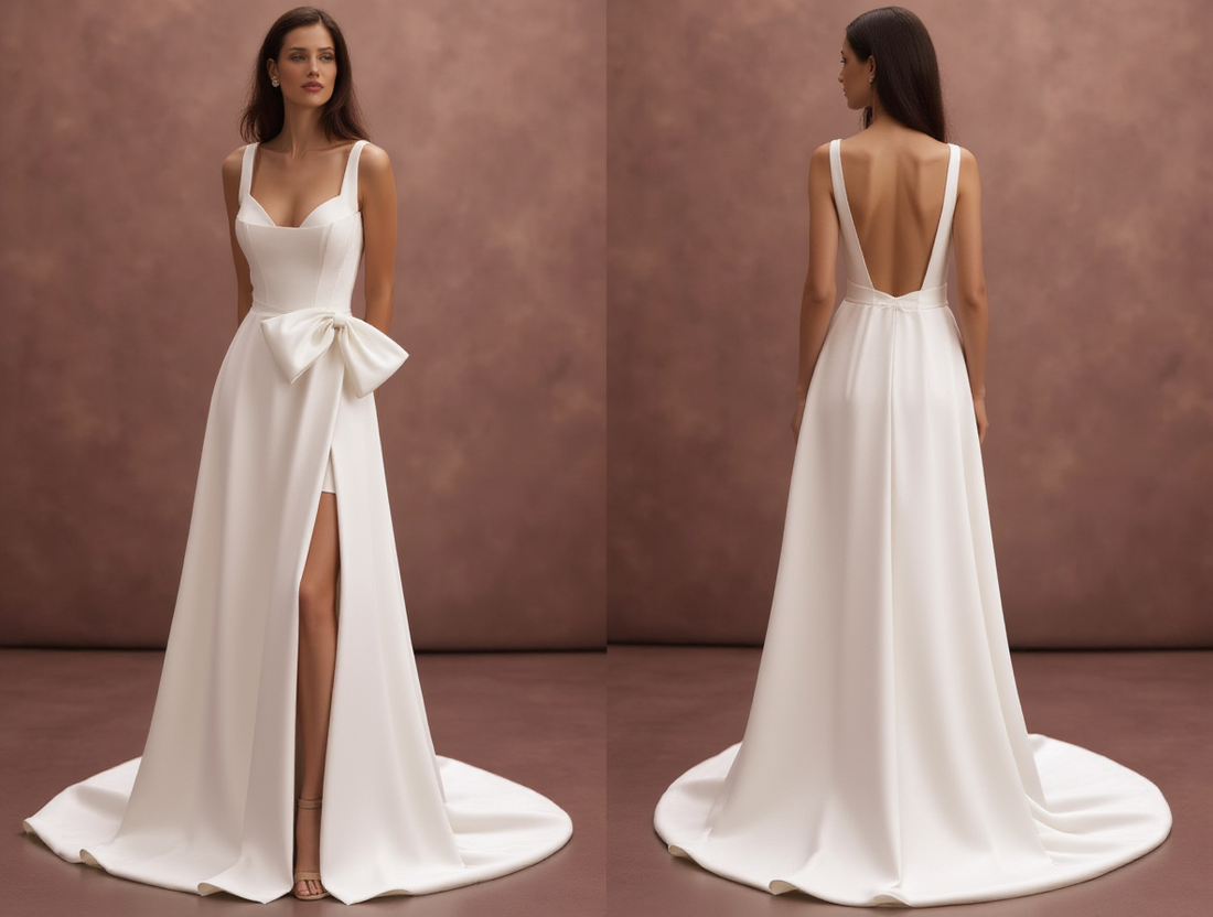 A-Line Bridal Dress with a Deep V-Neck for a Chic and Modern Bride backless New Satin split