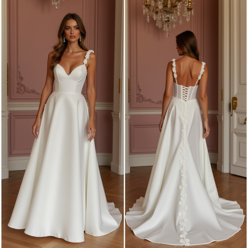 Elegant A-Line Bridal Gown for a Sophisticated Wedding Style backless floral embroidery New Satin