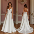 Elegant A-Line Bridal Gown for a Sophisticated Wedding Style backless floral embroidery New Satin