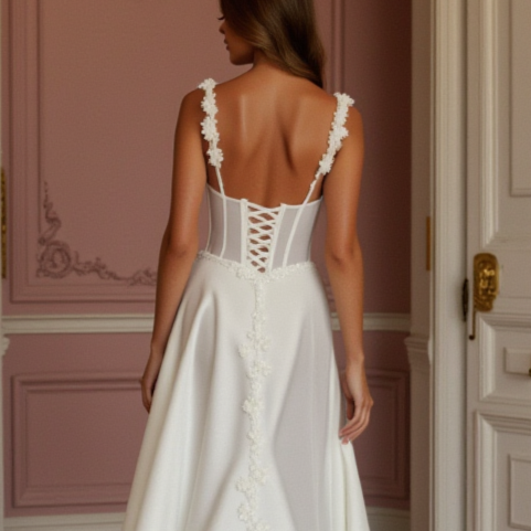 Elegant A-Line Bridal Gown for a Sophisticated Wedding Style backless floral embroidery New Satin