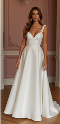 Elegant A-Line Bridal Gown for a Sophisticated Wedding Style backless floral embroidery New Satin