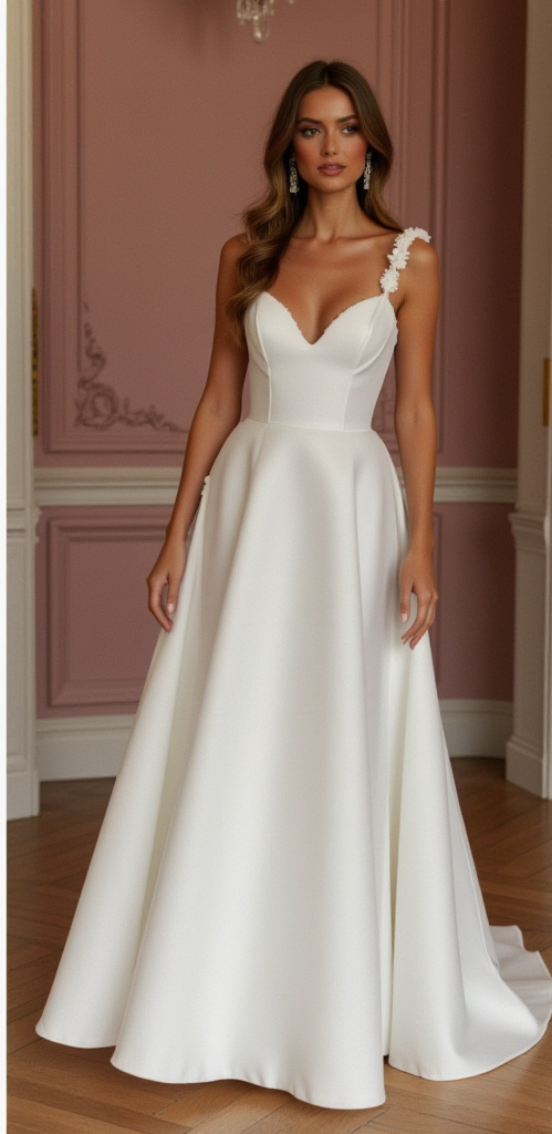 Elegant A-Line Bridal Gown for a Sophisticated Wedding Style backless floral embroidery New Satin