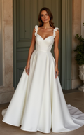 A-Line Wedding Dress with a Simple and Elegant Silhouette backless New Satin