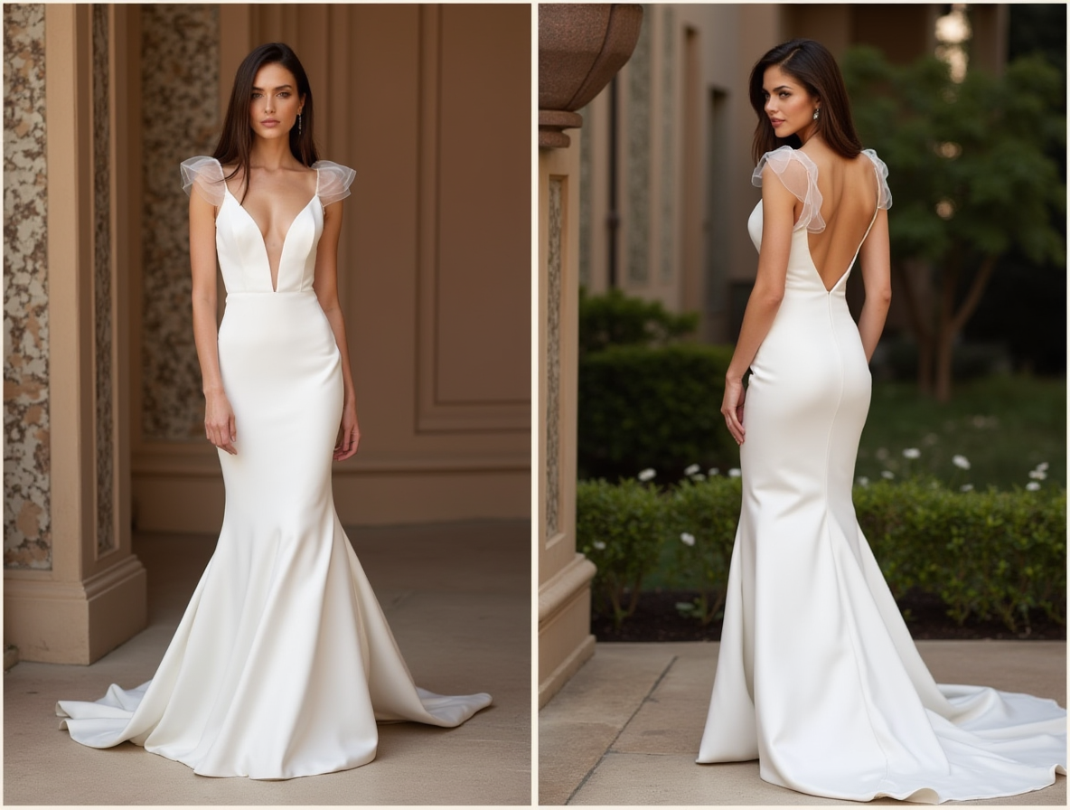 White Mermaid Wedding Dress with a Dramatic Back for a Bold Bridal Statement backless New Satin white