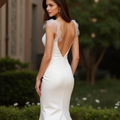 White Mermaid Wedding Dress with a Dramatic Back for a Bold Bridal Statement backless New Satin white
