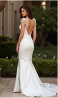 White Mermaid Wedding Dress with a Dramatic Back for a Bold Bridal Statement backless New Satin white