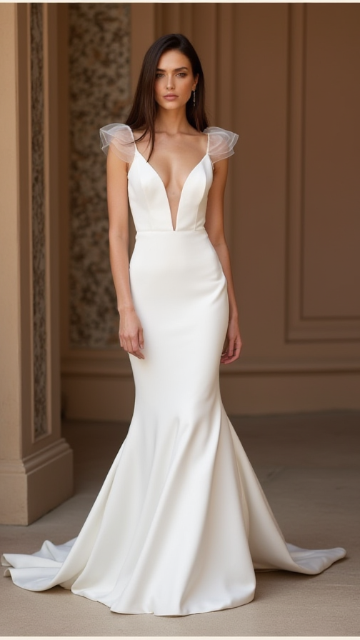 White Mermaid Wedding Dress with a Dramatic Back for a Bold Bridal Statement backless New Satin white