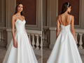 A-Line White Wedding Dress with a Simple V-neck for a Modern Look backless New Satin white