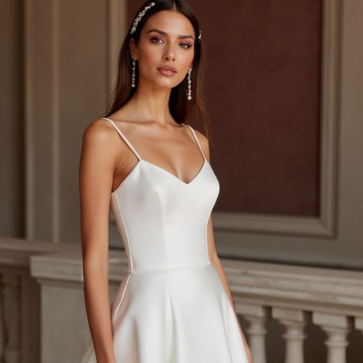 A-Line White Wedding Dress with a Simple V-neck for a Modern Look backless New Satin white