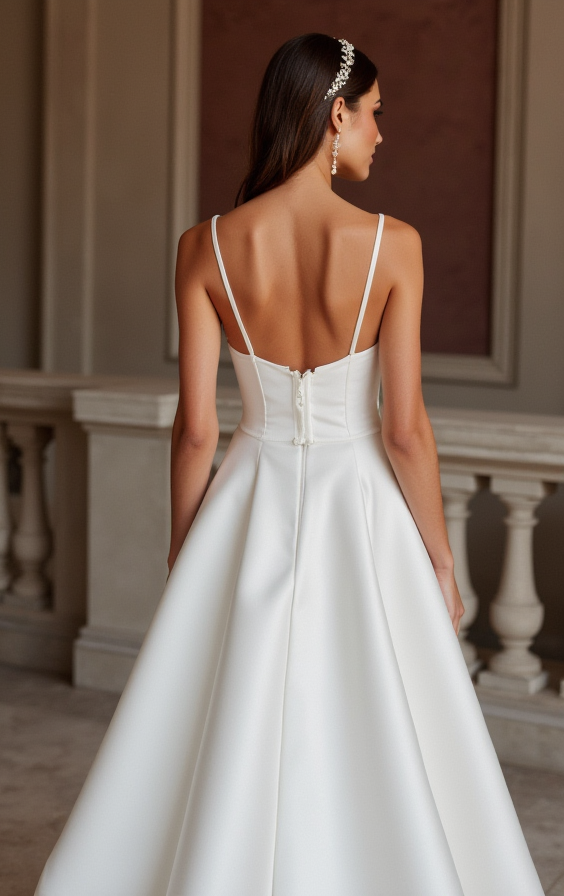 A-Line White Wedding Dress with a Simple V-neck for a Modern Look backless New Satin white