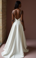 Classic White A-Line Wedding Dress with Delicate Lace Appliqué backless New Satin white