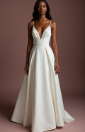 Classic White A-Line Wedding Dress with Delicate Lace Appliqué backless New Satin white