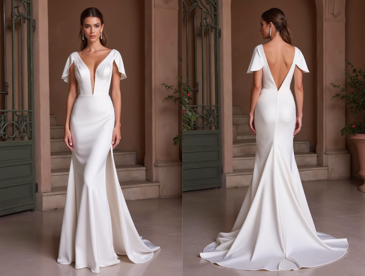 Romantic A-Line Wedding Gown with a Sheer Bodice for a Soft Look backless New Satin split