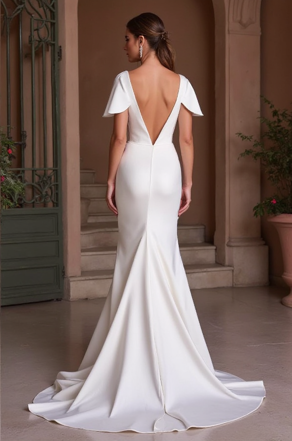 Romantic A-Line Wedding Gown with a Sheer Bodice for a Soft Look backless New Satin split