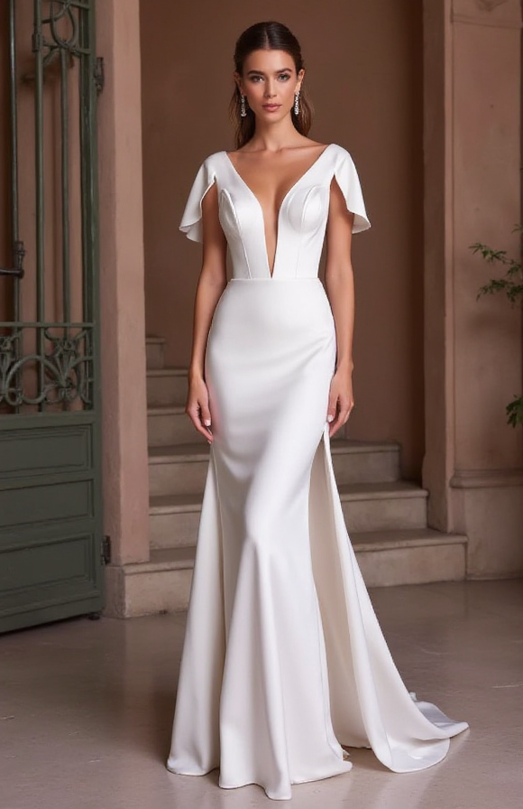 Romantic A-Line Wedding Gown with a Sheer Bodice for a Soft Look backless New Satin split