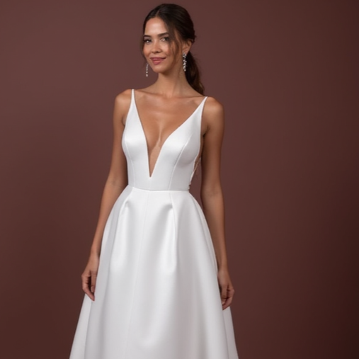 A-Line Bridal Dress with a Chapel Train for a Classic and Grand Look backless New Satin